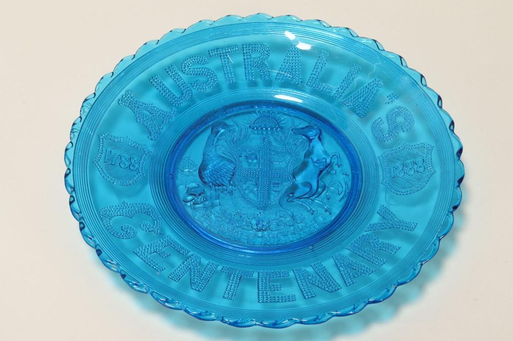 Australian Centenary Blue Glass Plate,