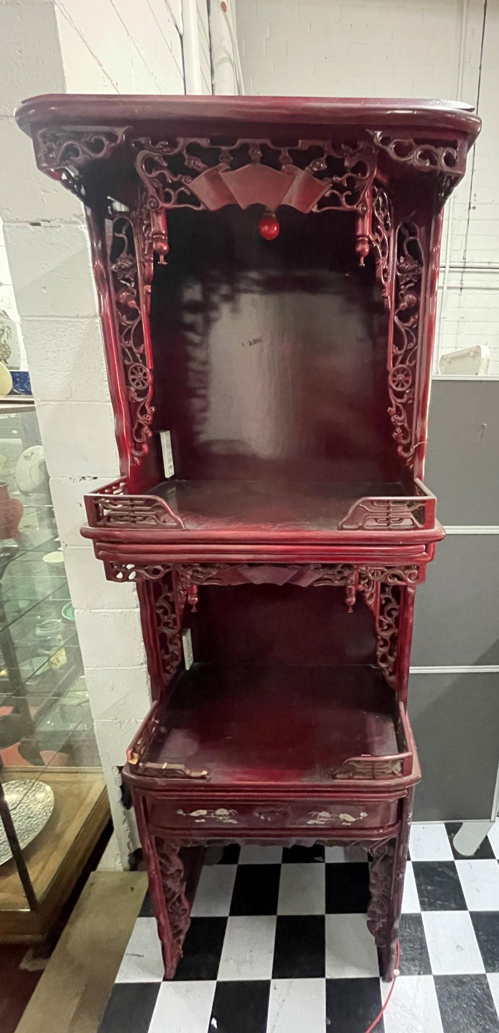 Chinese Red Lacquered Altar Cabinet,
