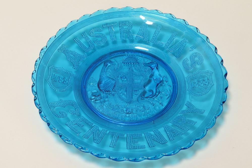 Australian Centenary Blue Glass Plate,