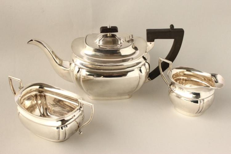 English Sterling Silver Three Piece Tea Set,