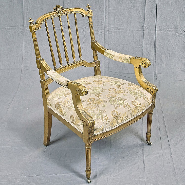 ADDENDUM: PARLOR ARMCHAIR - Louis XVI style gilt gesso...