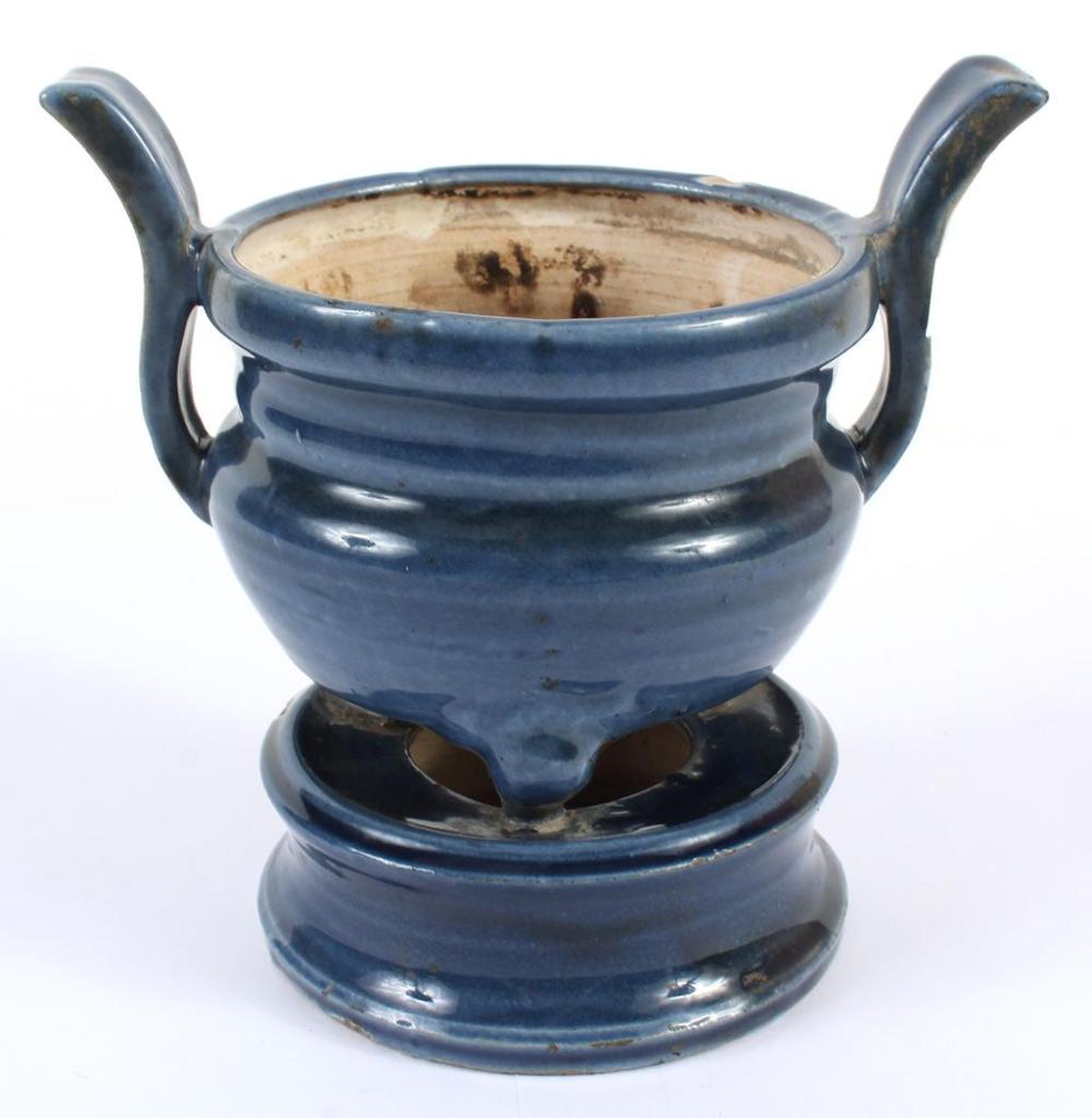 CHINESE BLUE GLAZED CERAMIC BURNER - Monochrome glaze