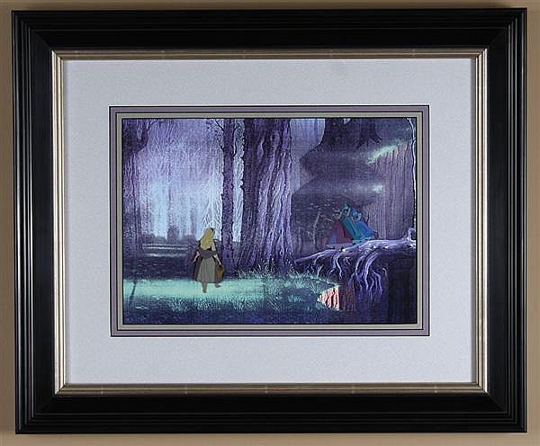 WALT DISNEY ANIMATION PRODUCTION CEL ON PRINT BACKGROUND...