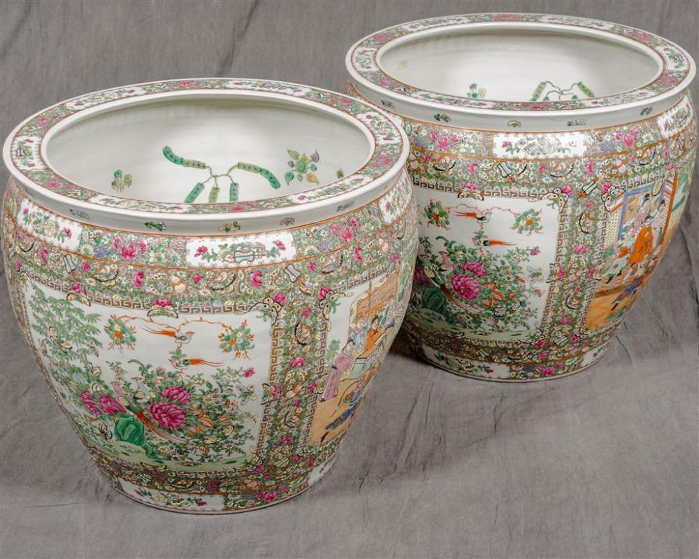 PAIR OF TEMPLE FISH BOWLS - Vintage Chinese famille rose...