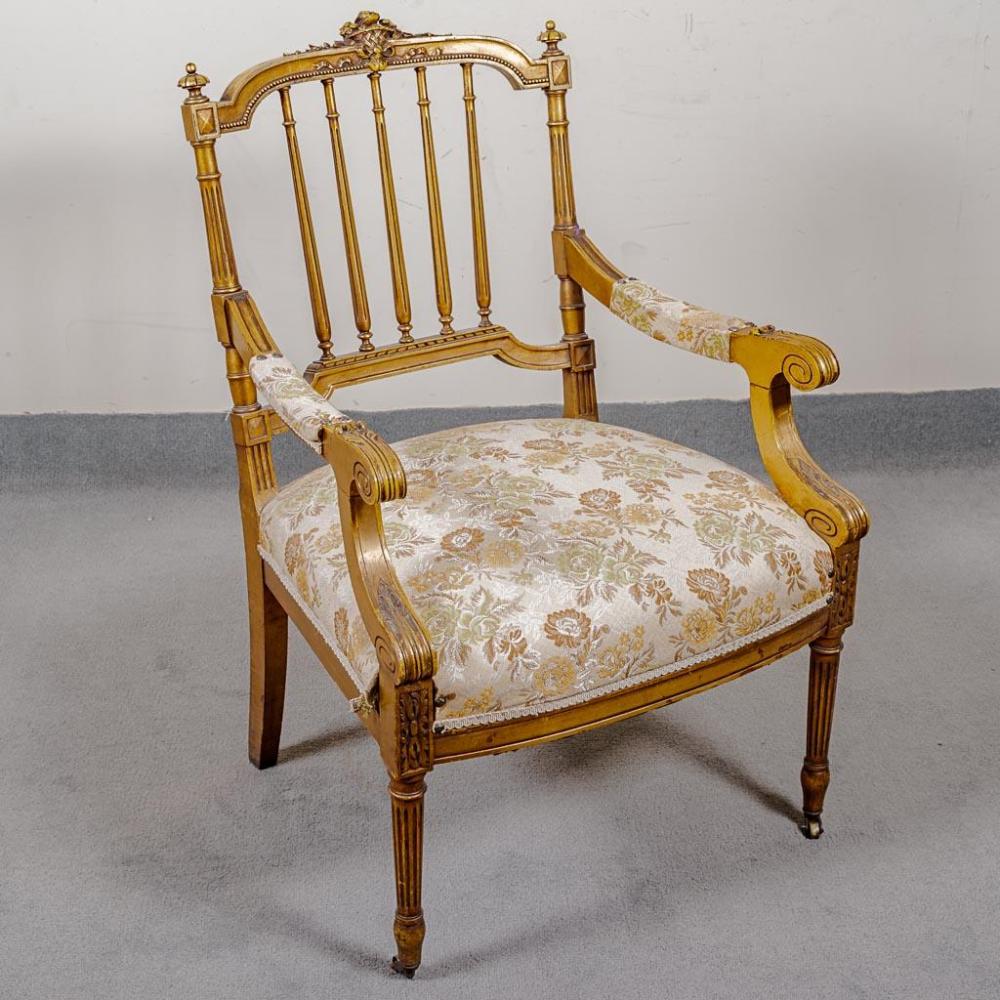 PARLOR ARM CHAIR - Louis XVI style gilt gesso over wood...