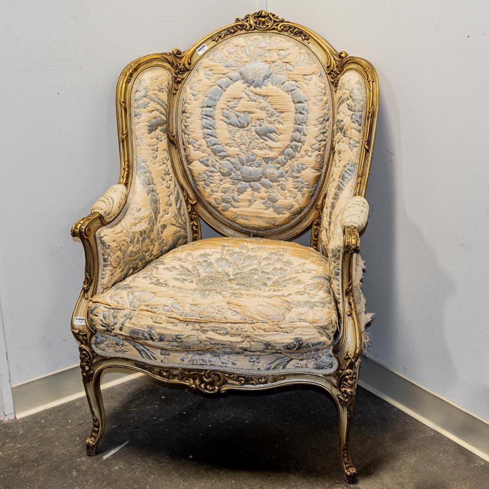 ARMCHAIR - Louis XVI style with silk remnant fabric...