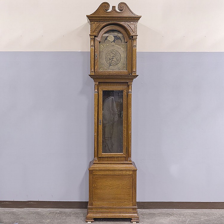 TALL CASE CLOCK - Antique American oak with time and strike movement