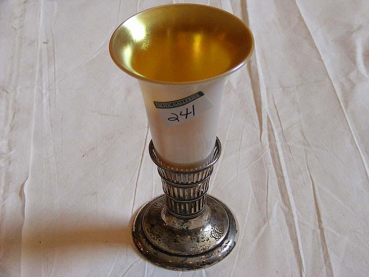 ART GLASS VASE ON STERLING SILVER BASE