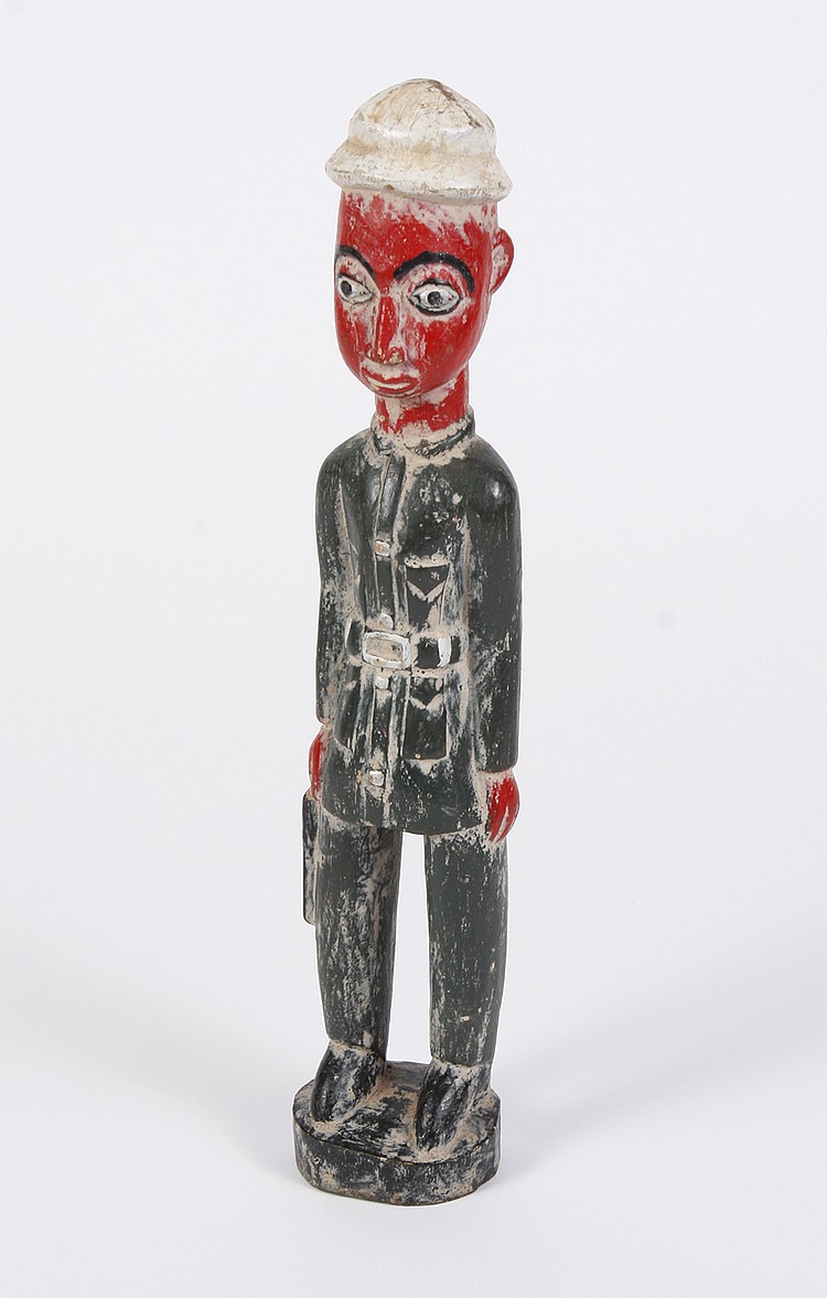 AFRICAN TRIBAL ART; CARVED WOOD BAULE FIGURE - (Ivory...