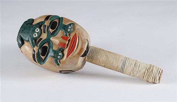 NORTHWEST COAST NATIVE AMERICAN RATTLE - Carved wood...