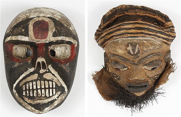 TWO AFRICAN (Zaire) CARVED WOOD MASKS - Pende People mask...