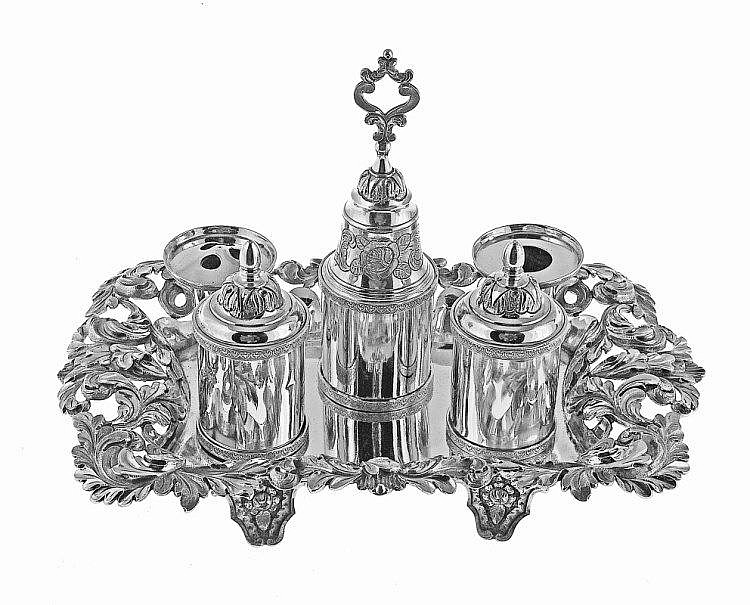 19th century Portuguese silver desk inkwell.