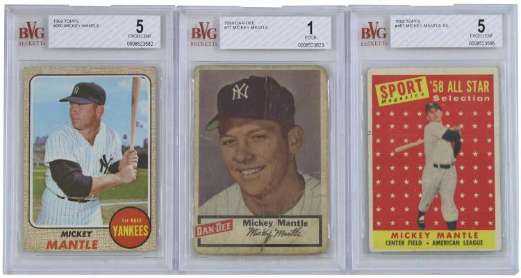 1954-68 MICKEY MANTLE BVG GRADED CARDS (x5)