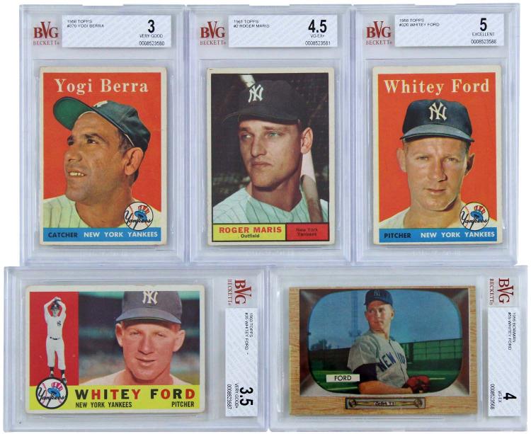 1955-61 NEW YORK YANKEES BVG GRADED CARDS (x5)