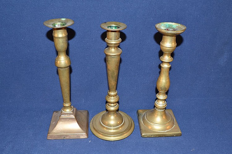 Three brass candlesticks