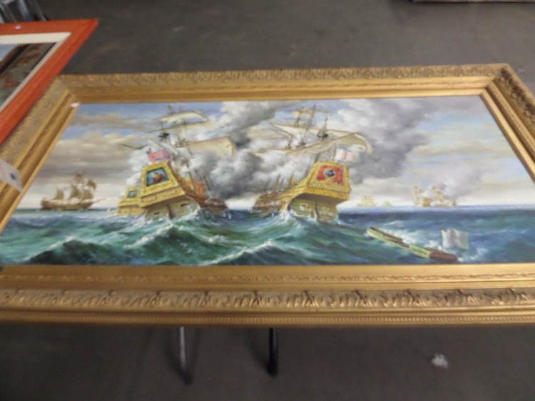 Federico Gonzalez Framed 48" x 24" Wall Pic - "Ships"