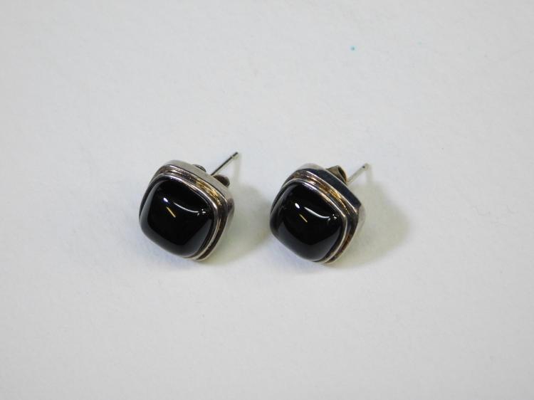 Sterling Silver And Jet Post Back Earrings
