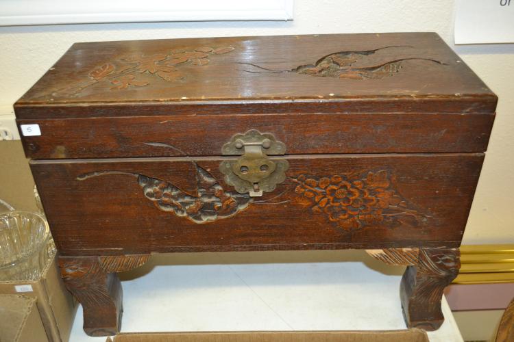 Vintage Oriental Carved Camphor Wood Marriage Chest