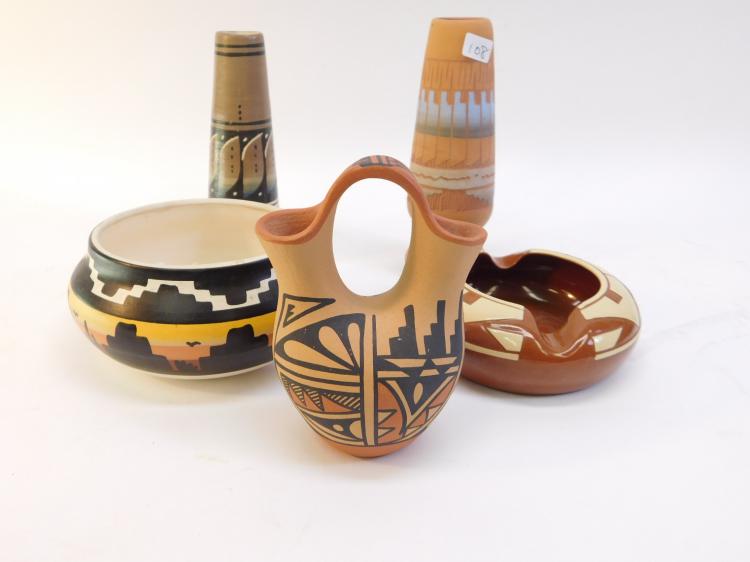 Lot Of 5 Native American Handmade Pottery Vessels