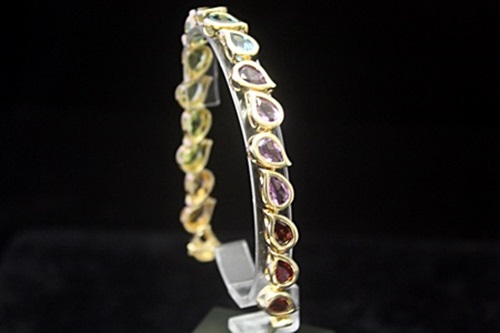 Beautiful 14kt Gold over Silver Mix Stones Bracelet (21B)