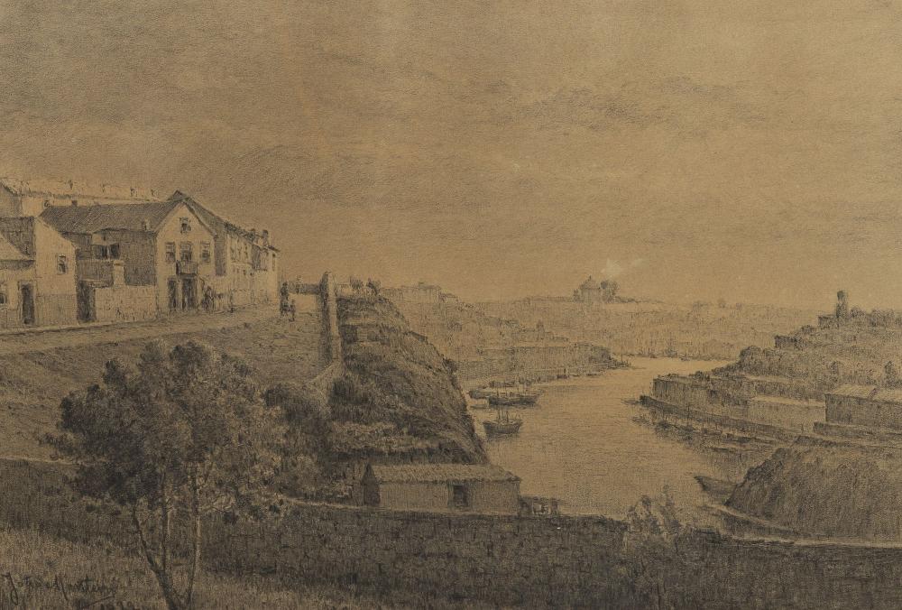 JOAO MONTEIRO (1869-1944) - View Porto and Gaia riverbanks