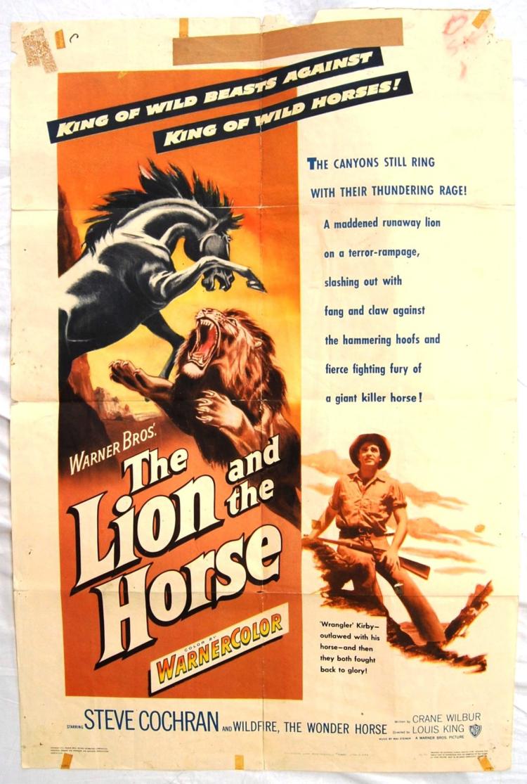 WARNER BROS. 1952 FILM POSTER FOR THE LION & THE HORSE
