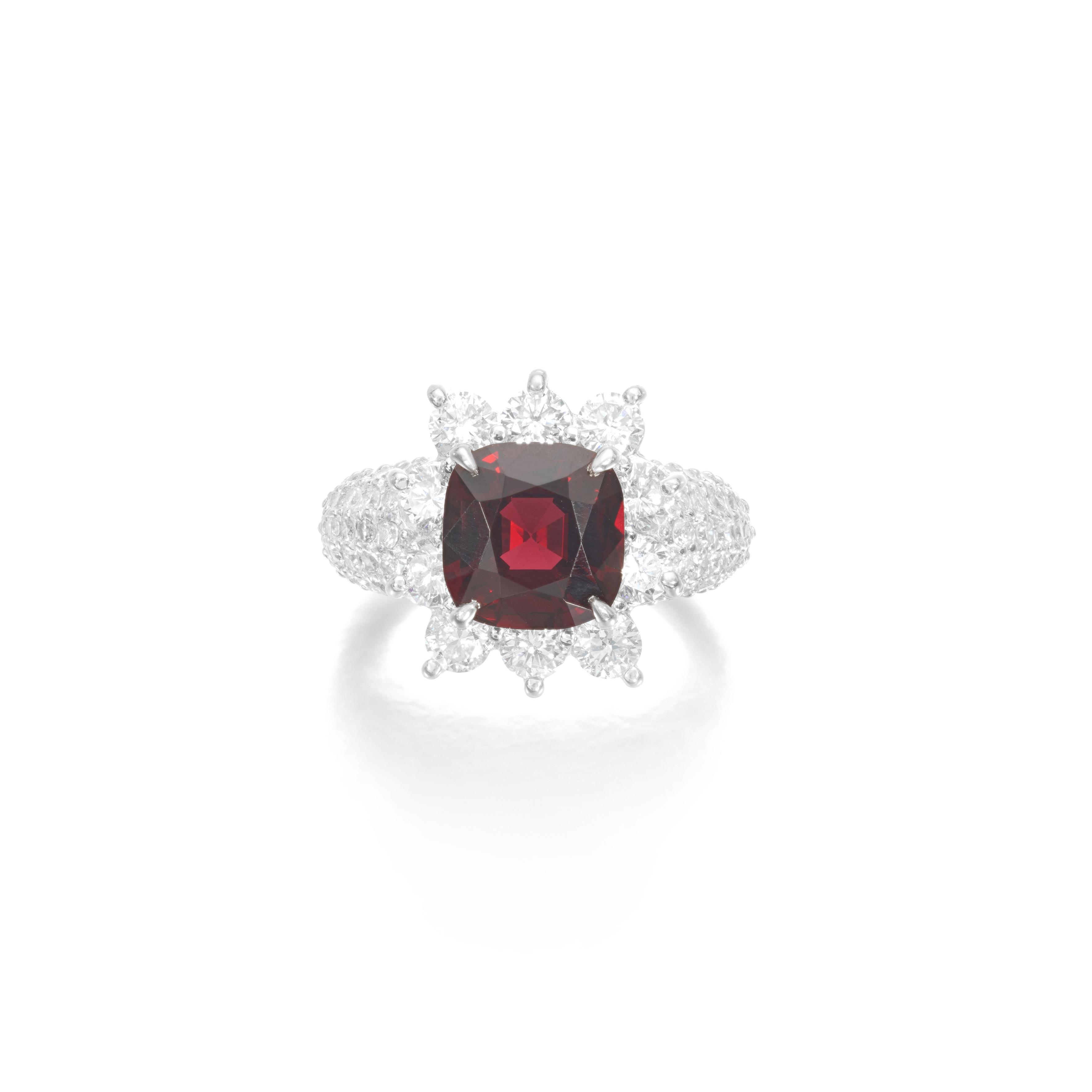 Spinel and diamond ring