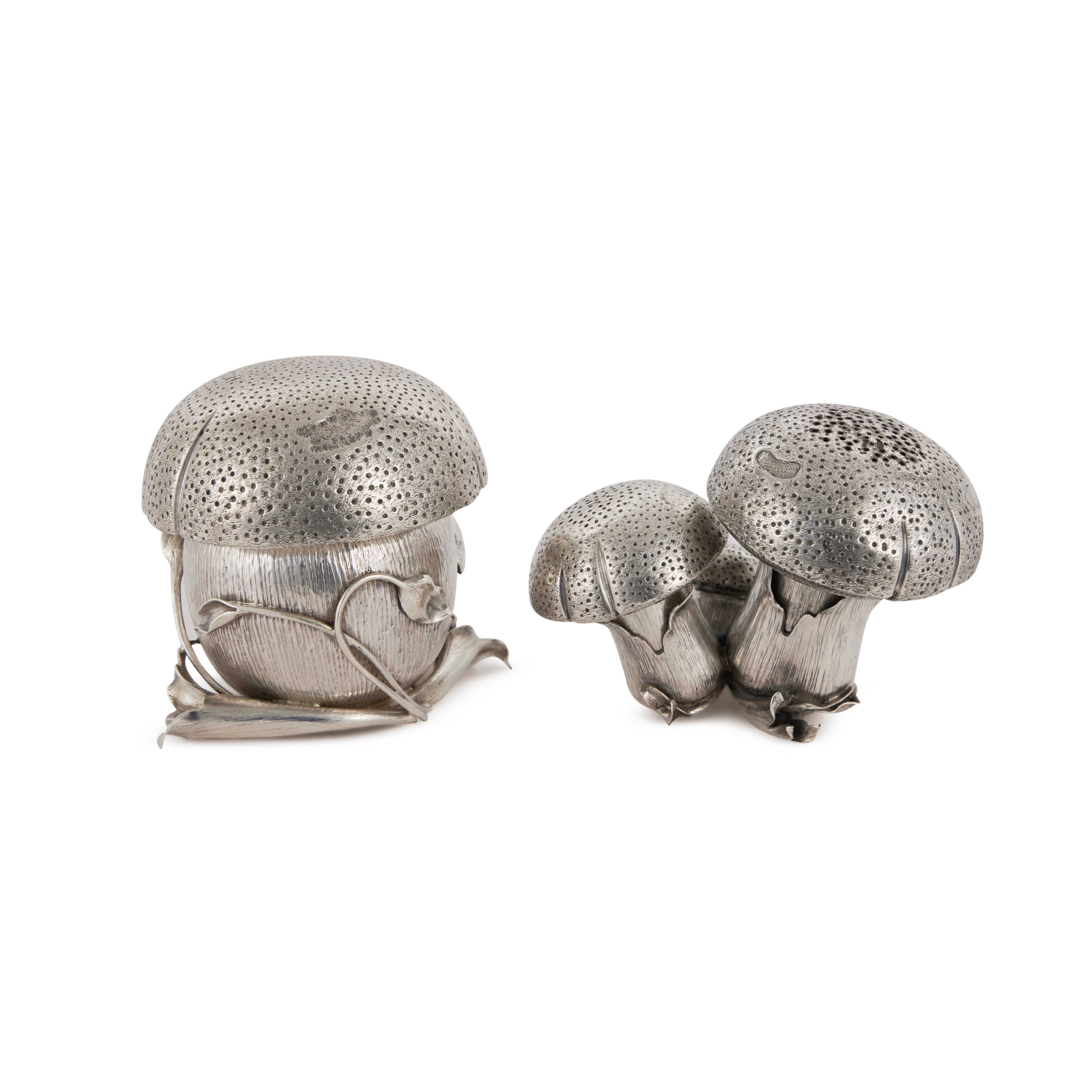 An Italian Silver Mushroom-Form Condiment Set