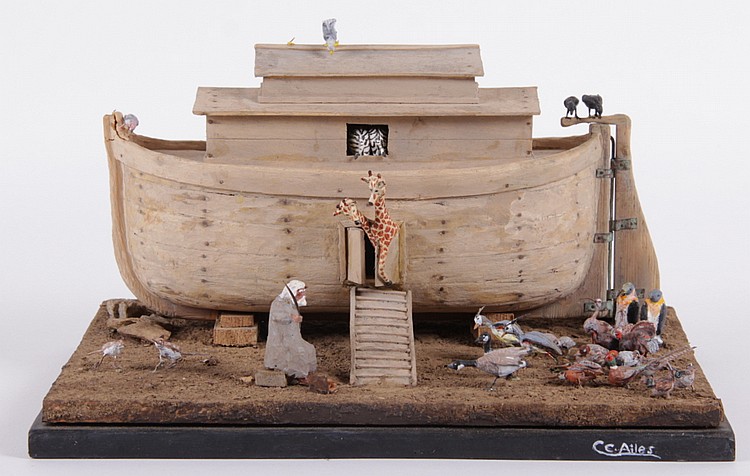A Folk Art Carved Wood Noah's Ark