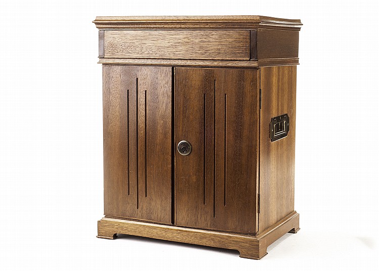 A modern mahogany coin cabinet,