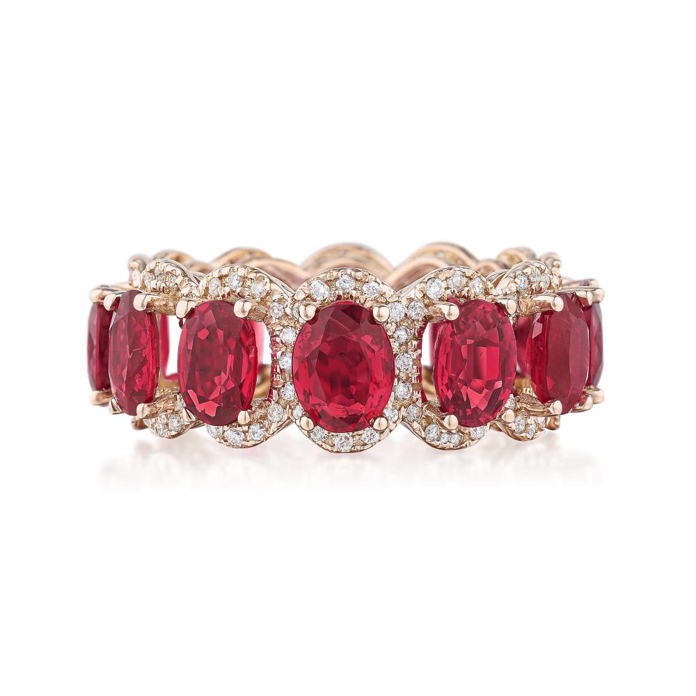 Unheated Ruby and Diamond Halo Eternity Band