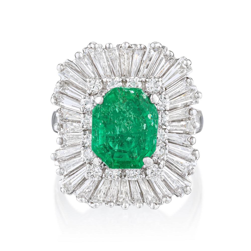 2.08-Carat Colombian Emerald and Diamond Ballerina Ring, AGL Certified