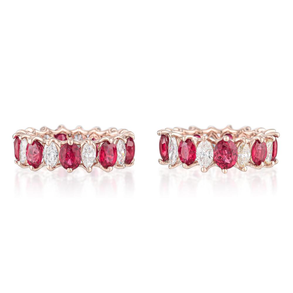 A Pair of Ruby and Diamond Rings