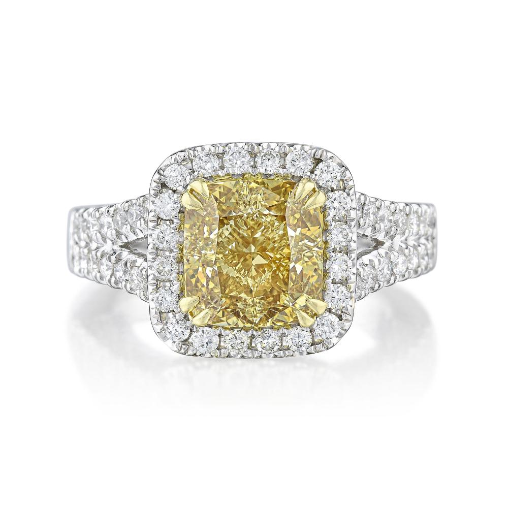 3.64-Carat Natural Fancy Brownish Yellow Diamond Halo Ring, GIA Certified