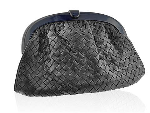 Bottega Veneta, Navy Lambskin Leather Clutch