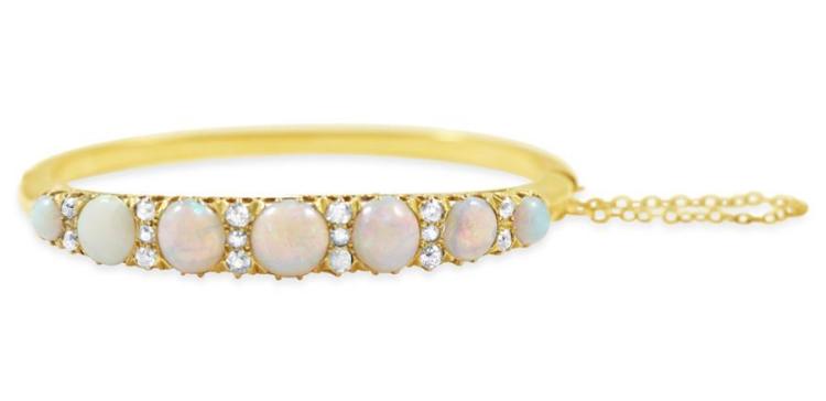 14kt Yellow Gold and Opal Lady''s Bangle Bracelet