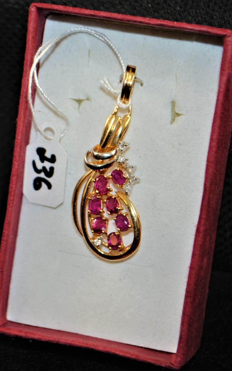 LADIES 14K YELLOW GOLD RUBY & DIAMOND PENDANT