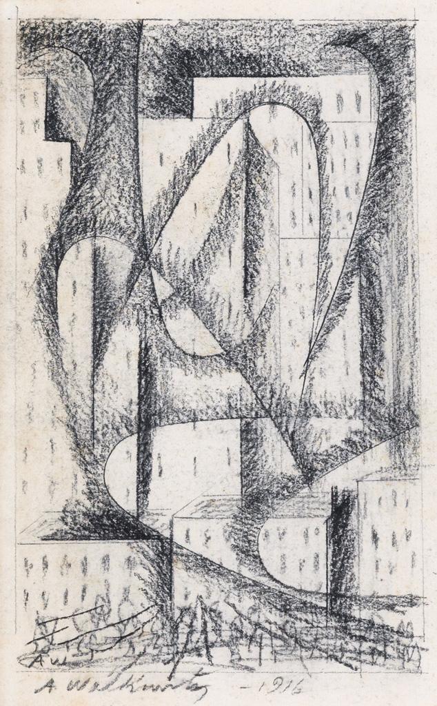 ABRAHAM WALKOWITZ Two abstract drawings.