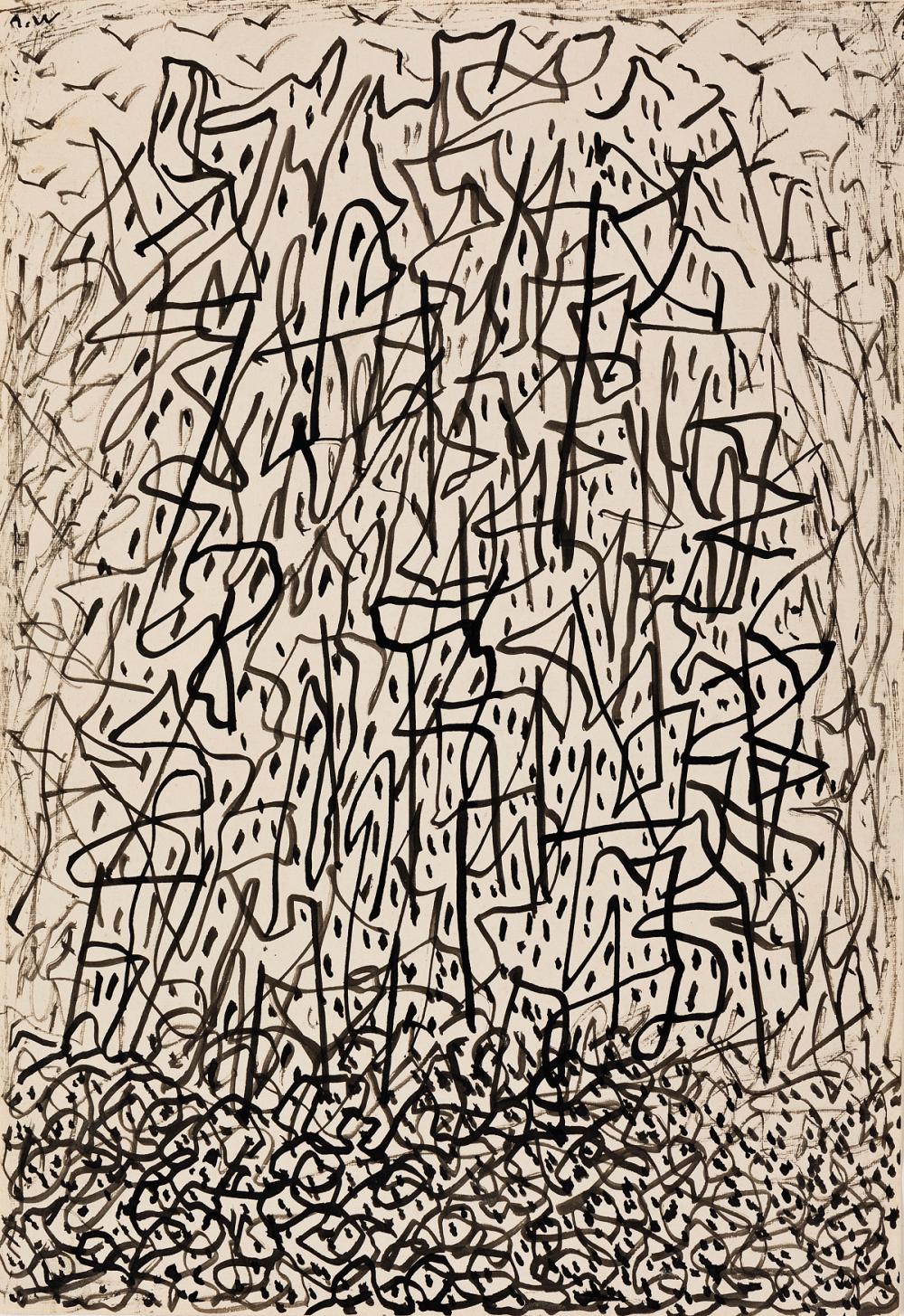 ABRAHAM WALKOWITZ Three abstract cityscape drawings.