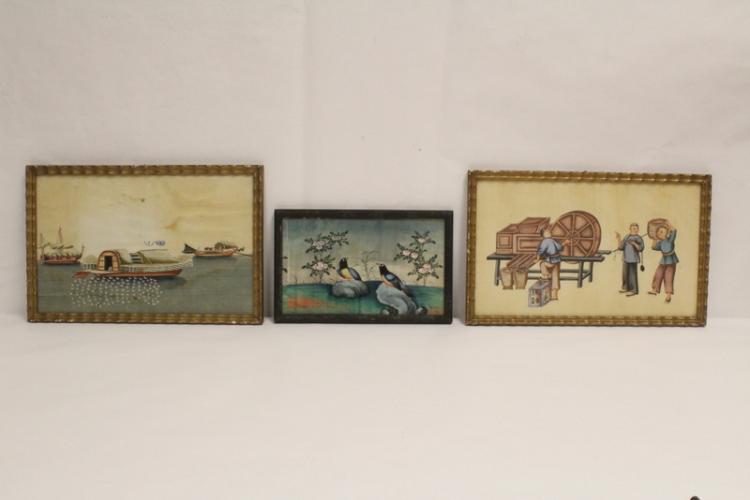 3 Chinese 19th century export canton painting