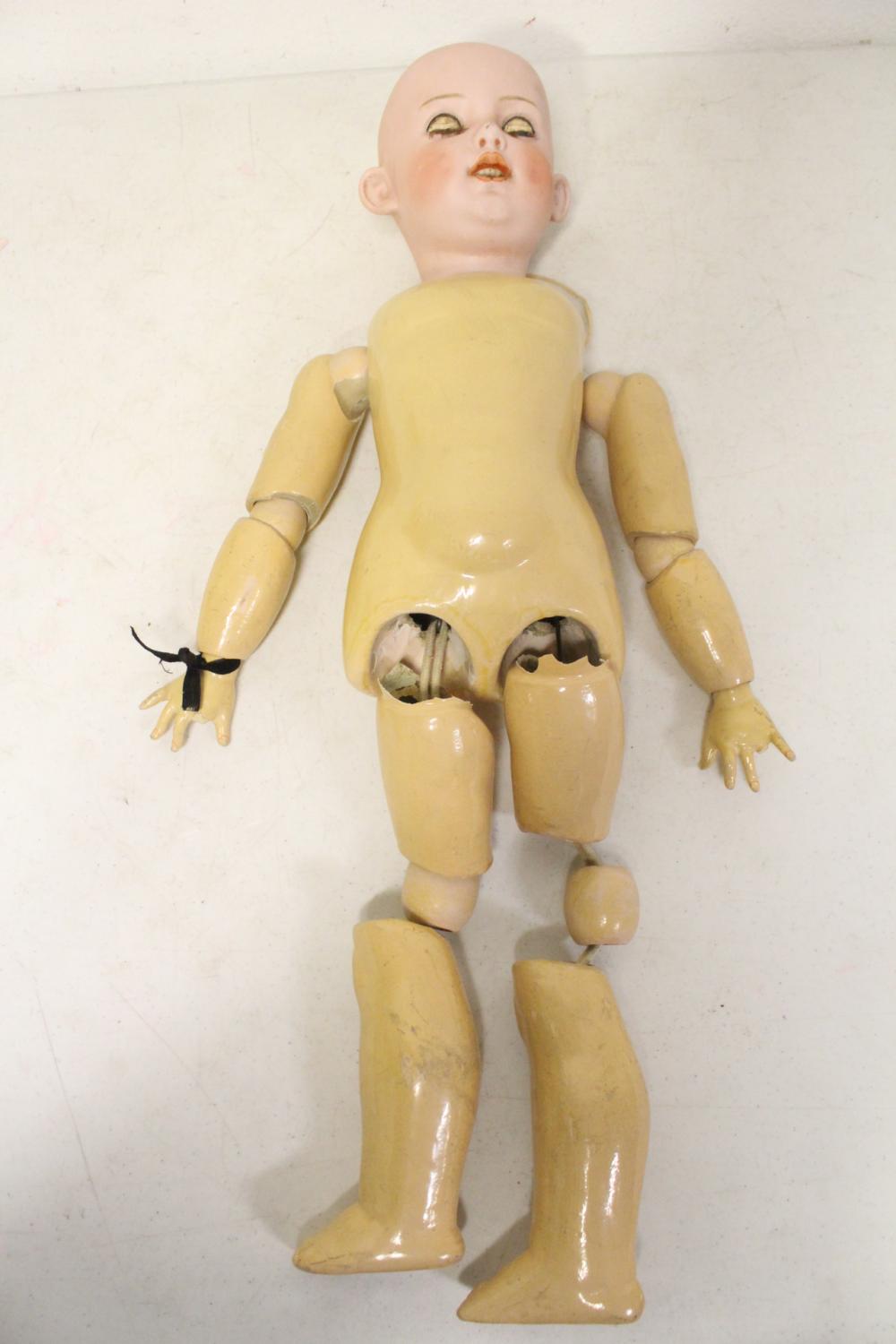 Large antique German bisque head doll "Dolly Dimple"
