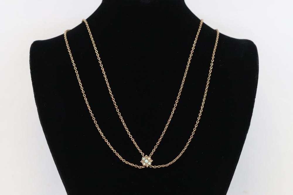 Victorian gold filled slide chain w/ opal & seed pearls