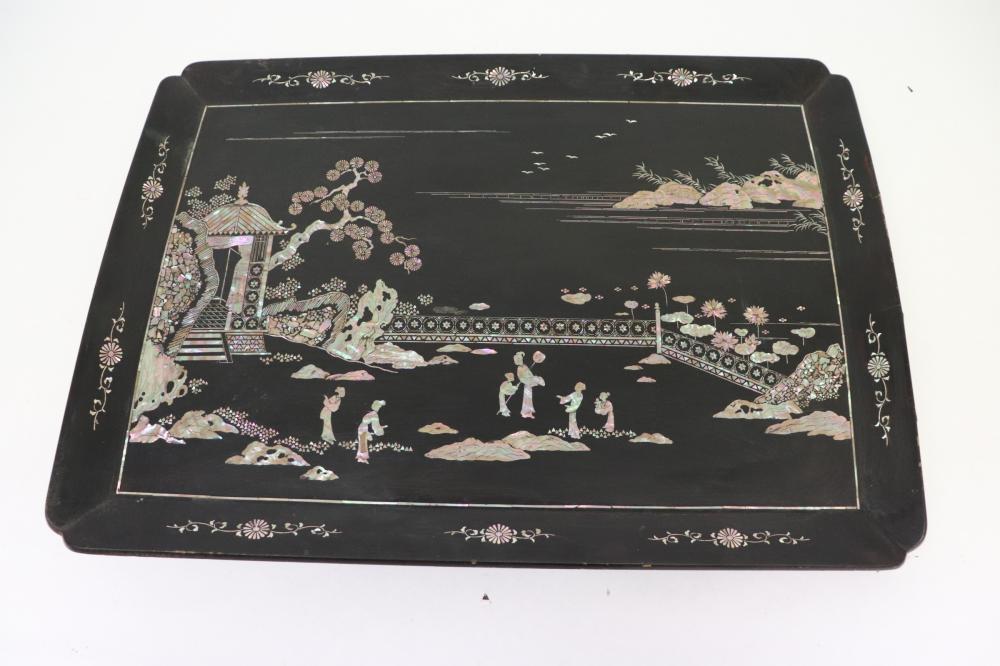 Chinese large lacquer tray w/ mother of pearl inlaid