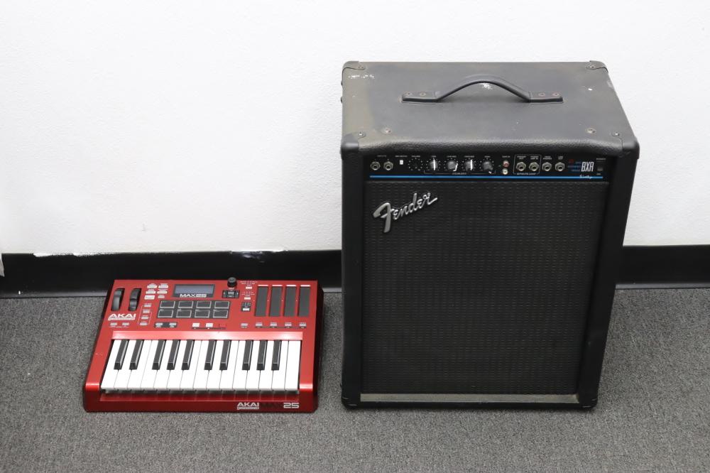 Akai Max 25 keyboard controller & a Fender amplifier