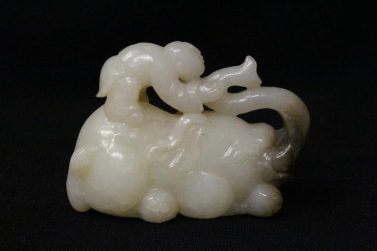 Chinese white jade carved elephant
