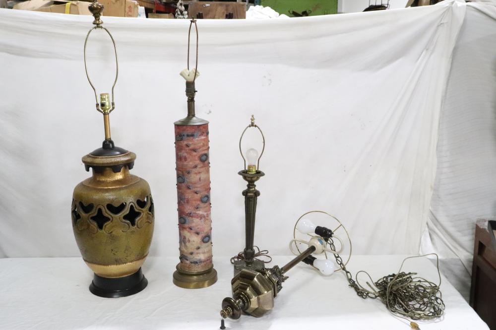 3 table lamps, and a hanging lamp