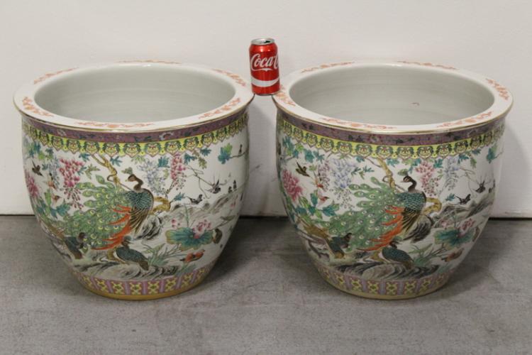 Pair large Chinese famille rose porcelain fish bowls