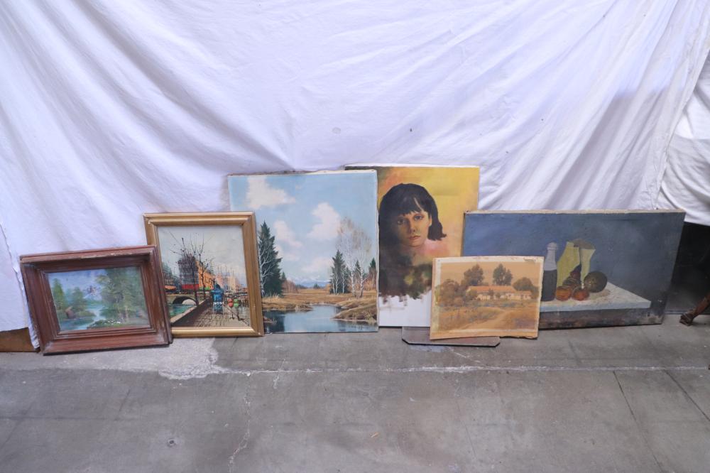 6 oil paintings, condition varies