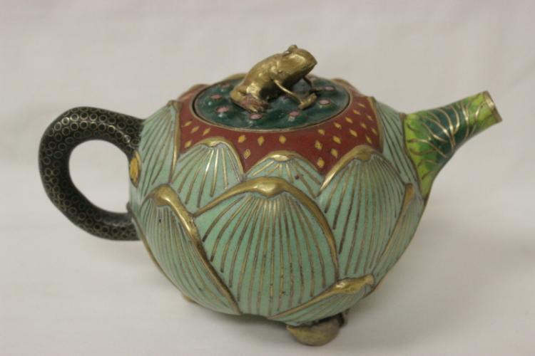 Japanese cloisonne teapot in lotus flower motif
