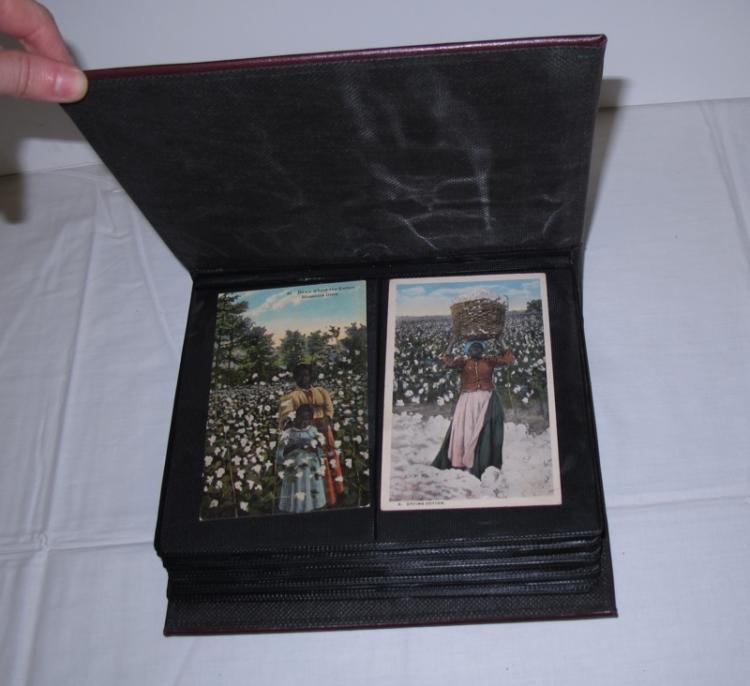 VINTAGE BLACK AMERICANA POSTCARD ALBUM 60+ POSTCARDS COMIC LINEN PRE-WWII ETC.